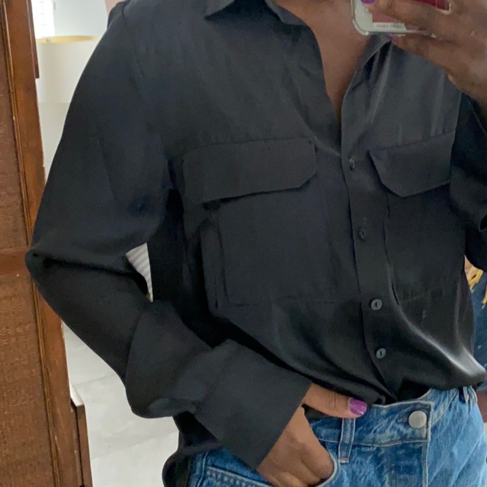 Black Satin Button Up